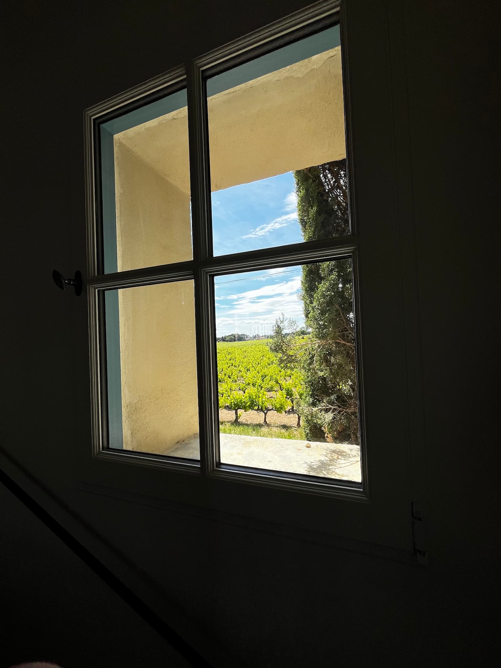 Fenêtre escalier — vue sur le vignoble